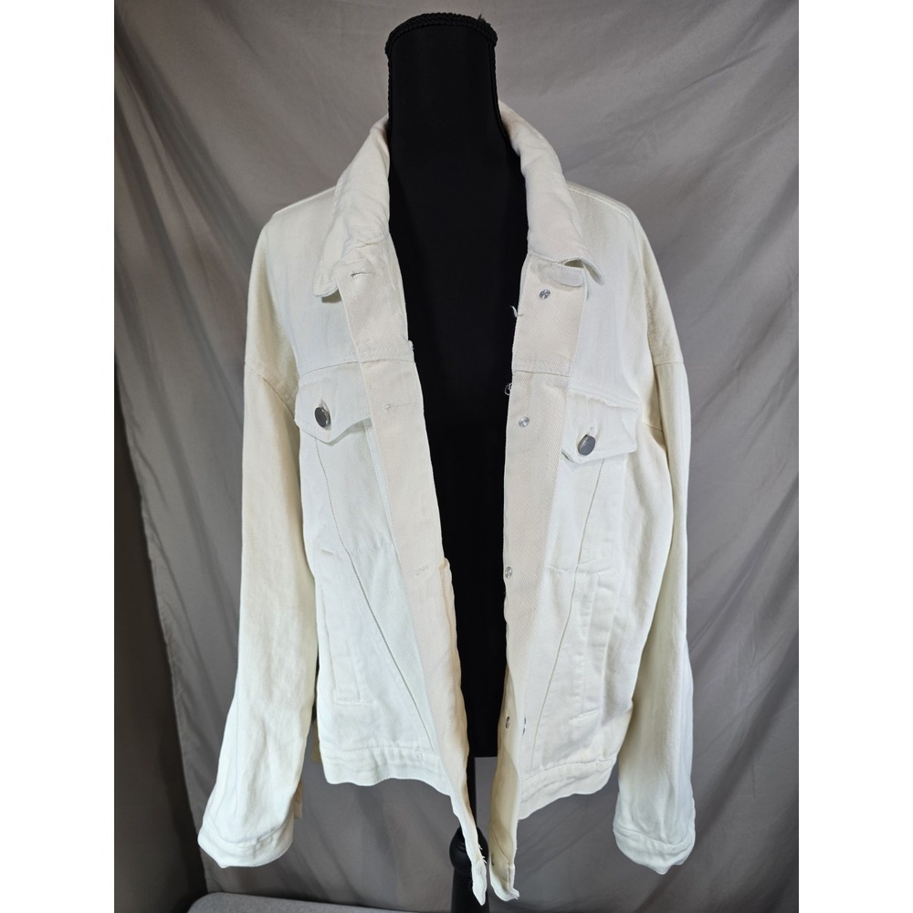 Blank NYC Hem Distressed Cropped‎ Denim Jacket XL White EUC
